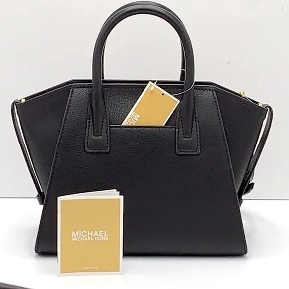 Michael Kors Avril Small Leather Top-Zip Satchel BLACK COLOR - Picture 3 of 16